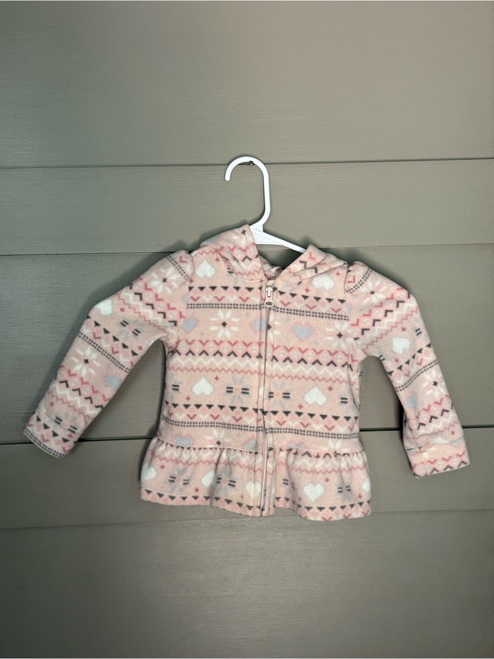 The Children's Place Pink Patterned Hooded Peplum Fleece Jacket